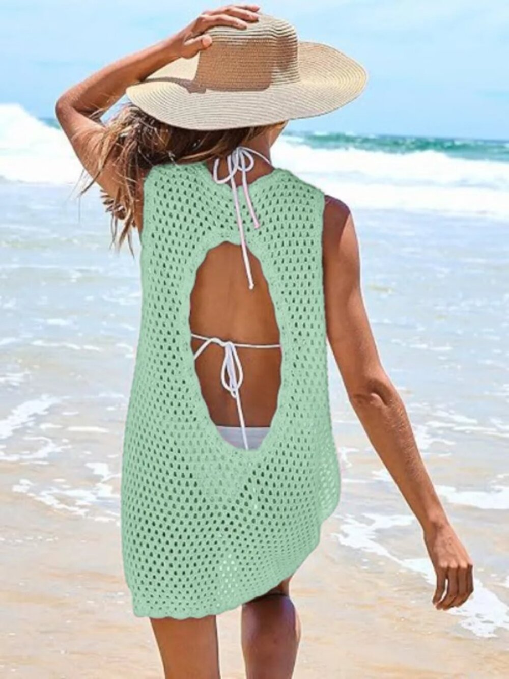 Color Block Openwork Sleeveless Cutout Back Cover-Up - Picture 11 of 15